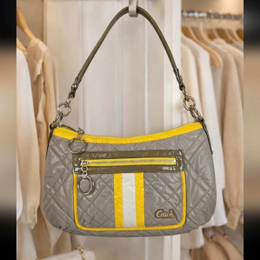 COACH #15871 VINTAGE HAND BAG GRAY‎ YELLOW RARE PURSE GUC - Picture 2 of 14